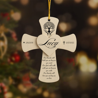 Custom Heart & Cross Memorial Decoration - Personalized Memorial Cross Ornament