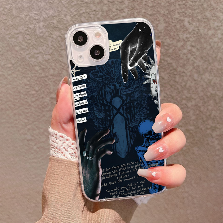Skeleton Blue Grunge Phone Case – Dark Alternative Art Cover for iPhone 11 12 13 14 15 16 Pro Max, Sleep Token Inspired Design