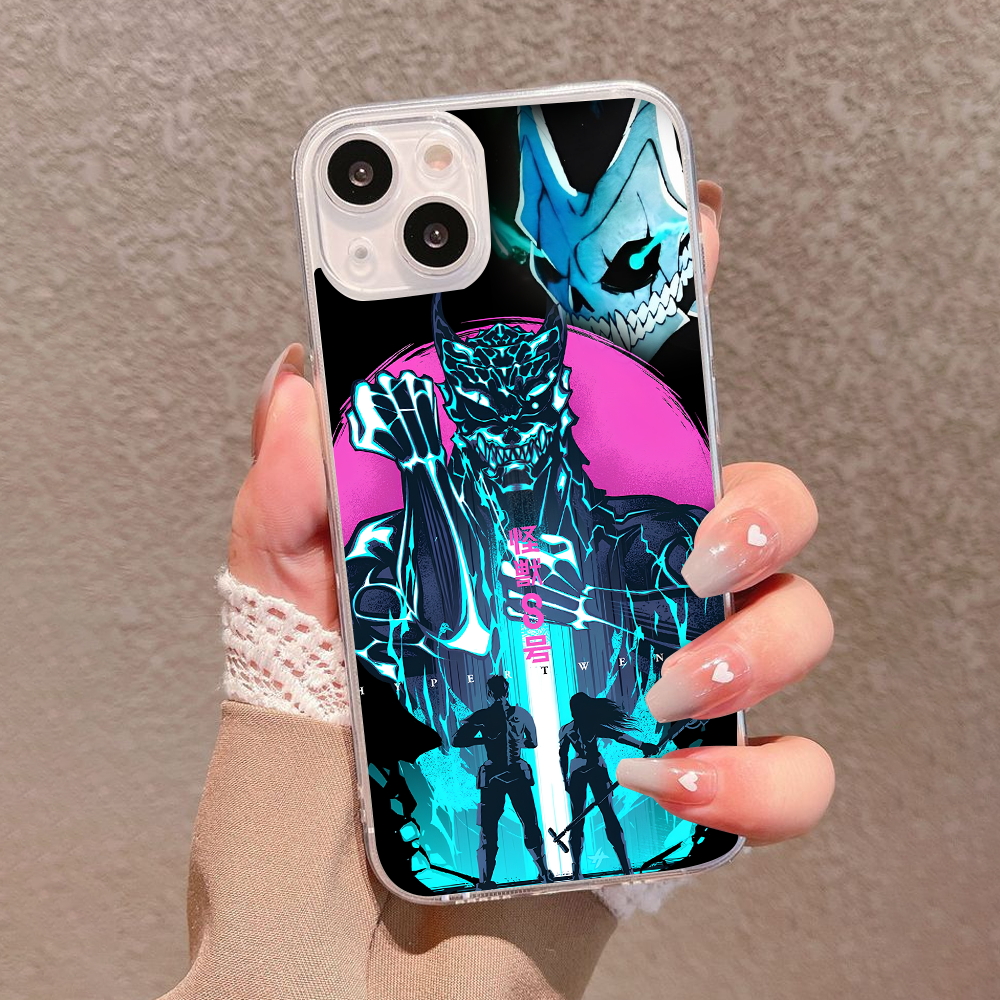 Neon Anime Demon Phone Case, Cyberpunk Monster Design for iPhone 12 13 14 15 Pro Max – Blue & Pink Street Style