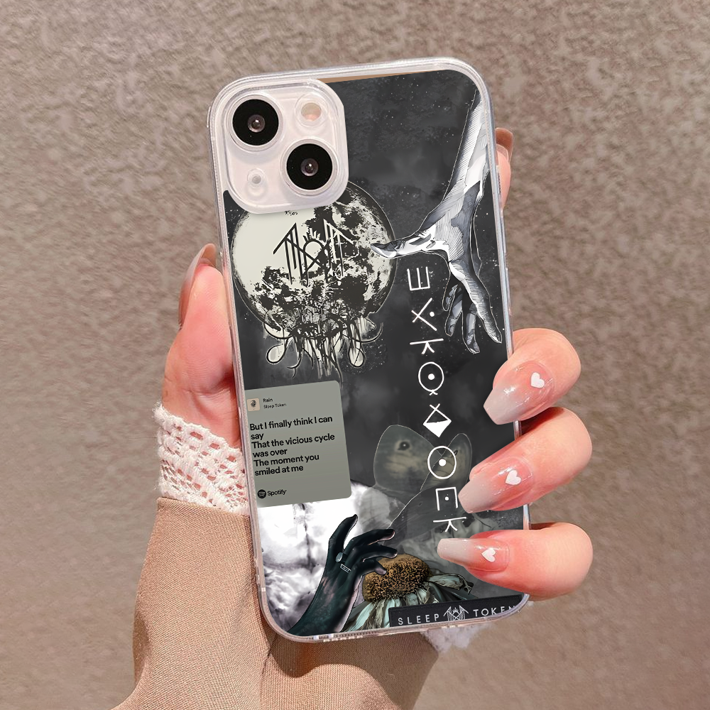Sleep Token Lyrics Phone Case – Moody Gray Art Collage with Song Quote for iPhone  11 12 13 14 15 16 Pro Max, Sadcore Style