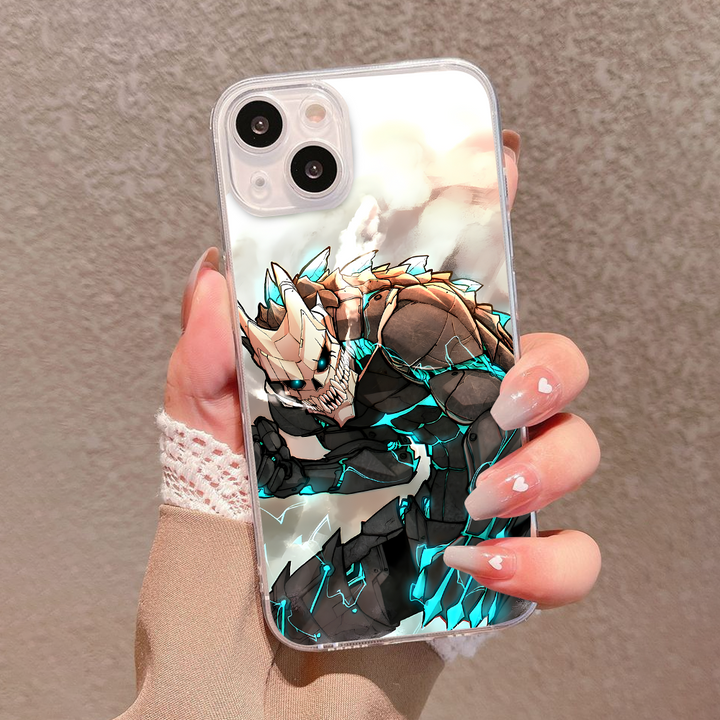 Anime Demon Warrior Phone Case, Blue Lightning Skeleton Armor Design for iPhone 12 13 14 15 Pro Max
