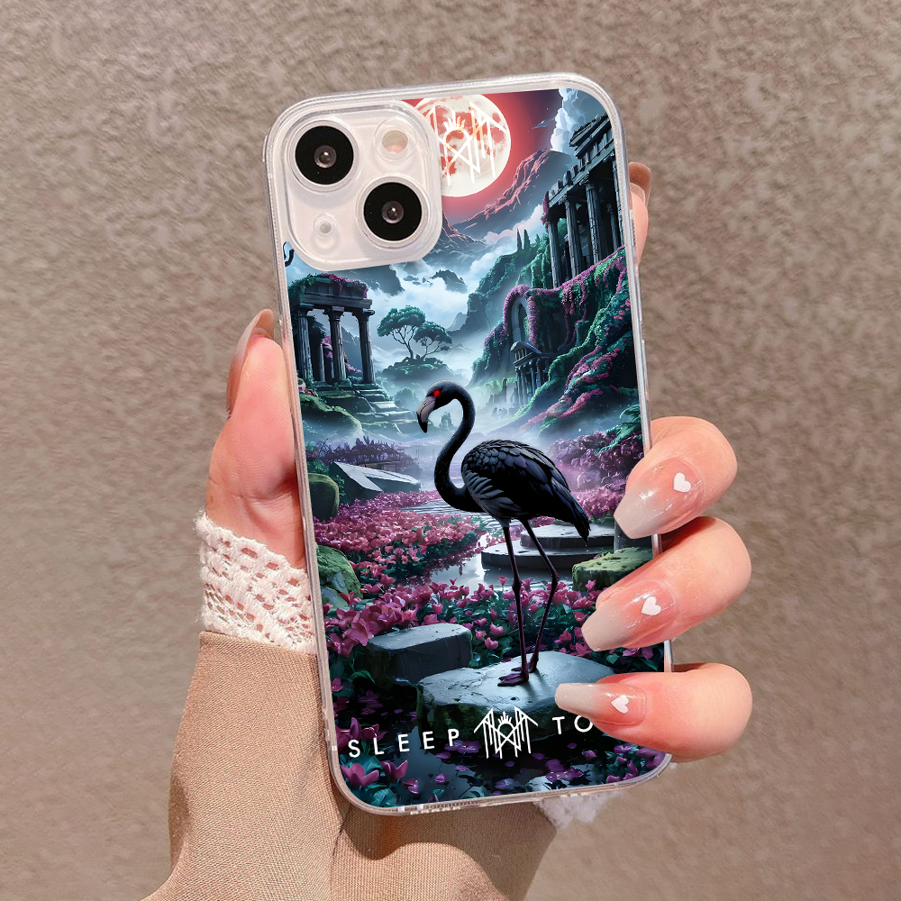 Fantasy Flamingo Dreamland Phone Case – Surreal Sleep Token Scenery Design for iPhone 11 12 13 14 15 16 Pro Max, Vibrant Night Garden