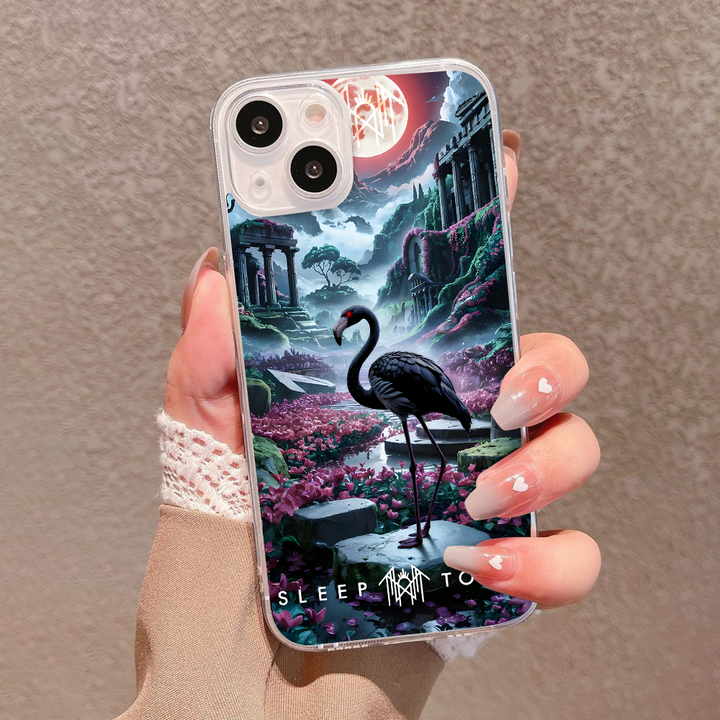 Fantasy Flamingo Dreamland Phone Case – Surreal Sleep Token Scenery Design for iPhone 11 12 13 14 15 16 Pro Max, Vibrant Night Garden