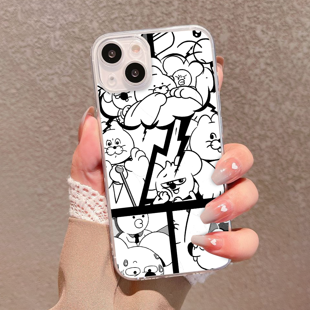 Funny Black White Comic Bunny Phone Case – Cute Cartoon iPhone 11 12 13 14 15 16 Pro Max & Samsung