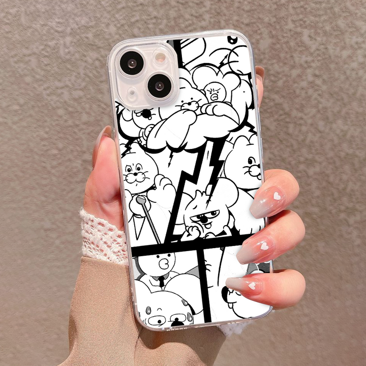Funny Black White Comic Bunny Phone Case – Cute Cartoon iPhone 11 12 13 14 15 16 Pro Max & Samsung