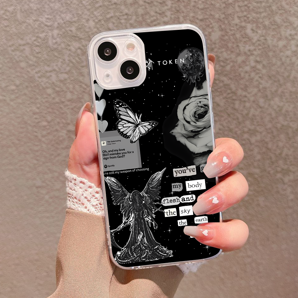Lyrics Collage Angel Phone Case – Dark Aesthetic Black & White Design Cover for iPhone 11 12 13 14 15 16 Pro Max, Emotional Gift Idea
