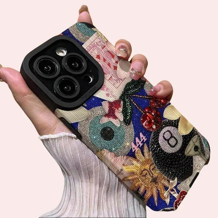 Stylish Fashion Design Cherry 8 Ball Pattern Disco Bow Anti-drop Protective Phone Case shockproof For iPhone X 11 12 13 14 15 16 Pro Max Plus