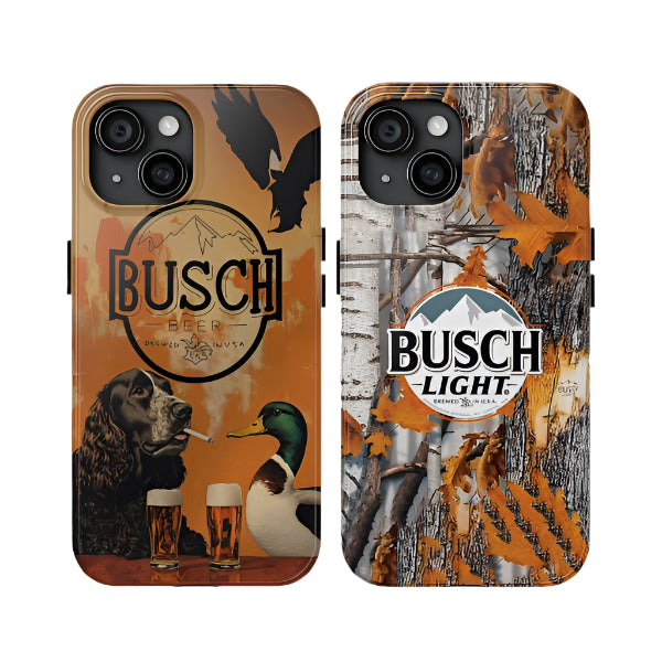 Camo Old School Duck Dog Busch Beer Tough Phone Case, Real Hunting For iPhone X 11 12 13 14 15 16 Pro Max Plus Gift for Her, Him