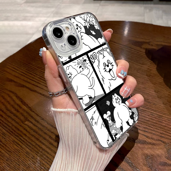 Cute Black and White Manga Comic Phone Case – Funny Cartoon Style for iPhone 11 12 13 14 15 16 Pro Max & Samsung
