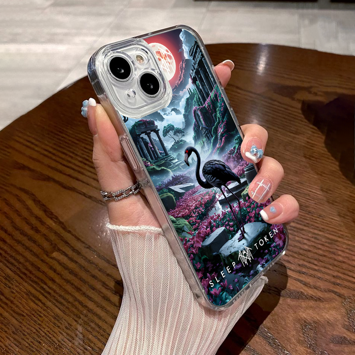 Fantasy Flamingo Dreamland Phone Case – Surreal Sleep Token Scenery Design for iPhone 11 12 13 14 15 16 Pro Max, Vibrant Night Garden