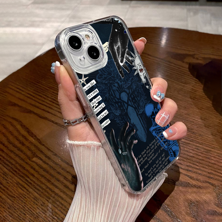Skeleton Blue Grunge Phone Case – Dark Alternative Art Cover for iPhone 11 12 13 14 15 16 Pro Max, Sleep Token Inspired Design