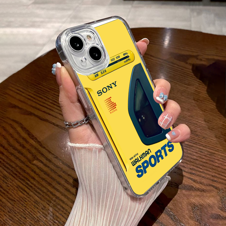 Vintage Alarm Player Phone Case – Walkman B52 Inspired Yellow Shell for iPhone 11 12 13 14 15 16 Pro Max Samsung S22 S23 S24 S24.99 Ultra Plus