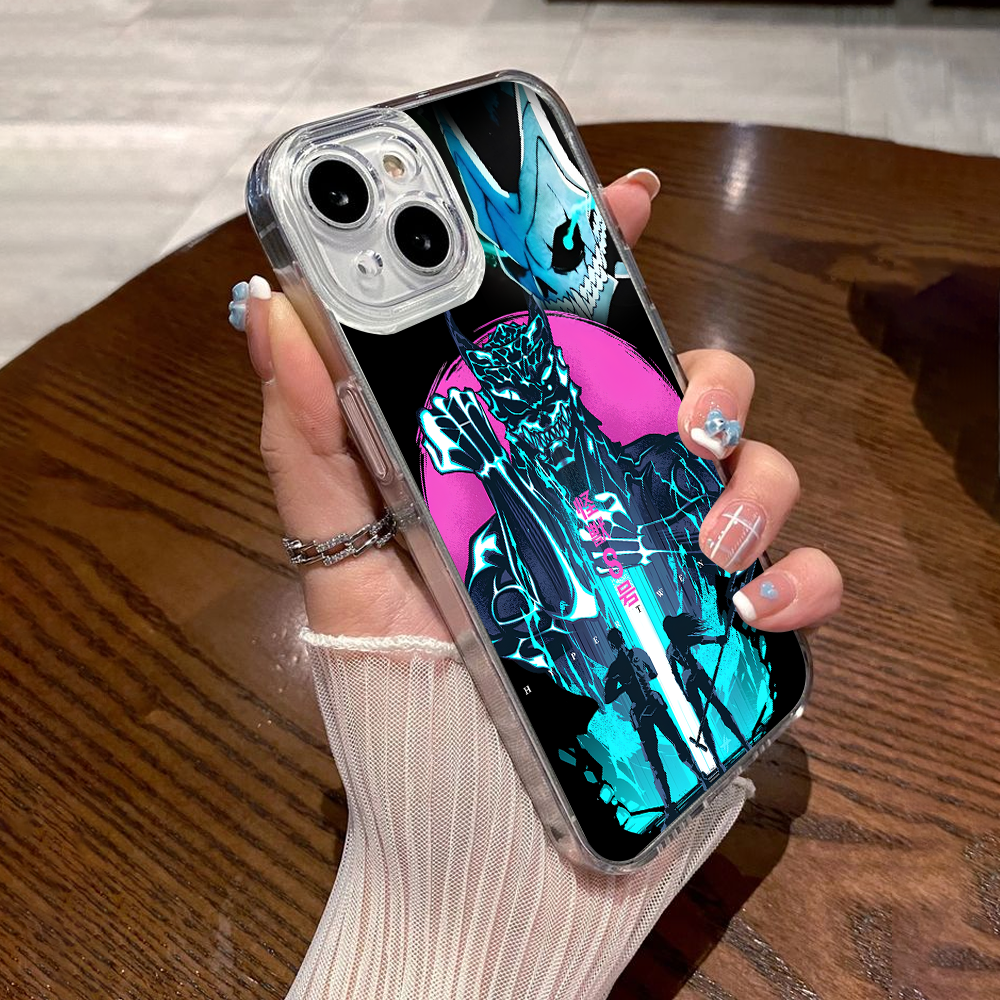 Neon Anime Demon Phone Case, Cyberpunk Monster Design for iPhone 12 13 14 15 Pro Max – Blue & Pink Street Style