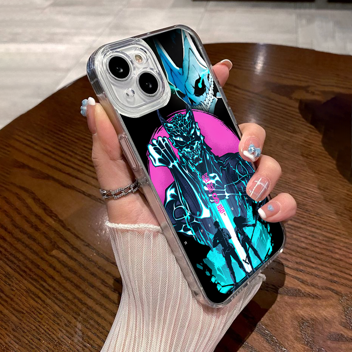 Neon Anime Demon Phone Case, Cyberpunk Monster Design for iPhone 12 13 14 15 Pro Max – Blue & Pink Street Style
