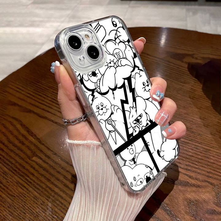 Funny Black White Comic Bunny Phone Case – Cute Cartoon iPhone 11 12 13 14 15 16 Pro Max & Samsung