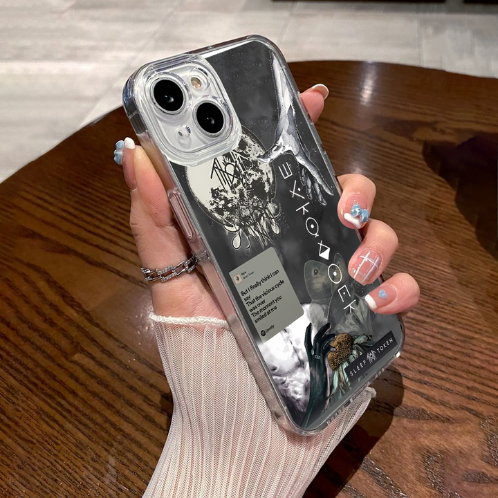 Sleep Token Lyrics Phone Case – Moody Gray Art Collage with Song Quote for iPhone  11 12 13 14 15 16 Pro Max, Sadcore Style