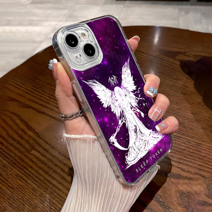 Celestial Angel Scythe Phone Case – Gothic Purple Galaxy Design, Ethereal Aesthetic Cover for iPhone 11 12 13 14 15 16 Pro Max Samsung S22 S23 S24 S24.99 Ultra Plus
