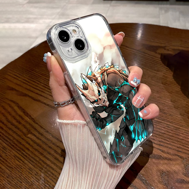 Anime Demon Warrior Phone Case, Blue Lightning Skeleton Armor Design for iPhone 12 13 14 15 Pro Max