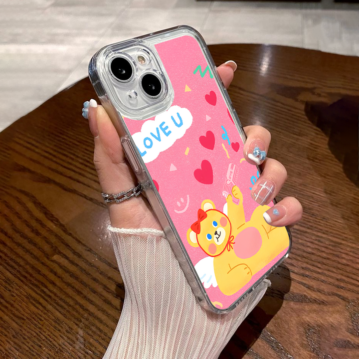 Cute Cartoon Phone Case Set – Rainy Kid & Love Bear Design for iPhone 11 12 13 14 15 16 Pro Max & Samsung