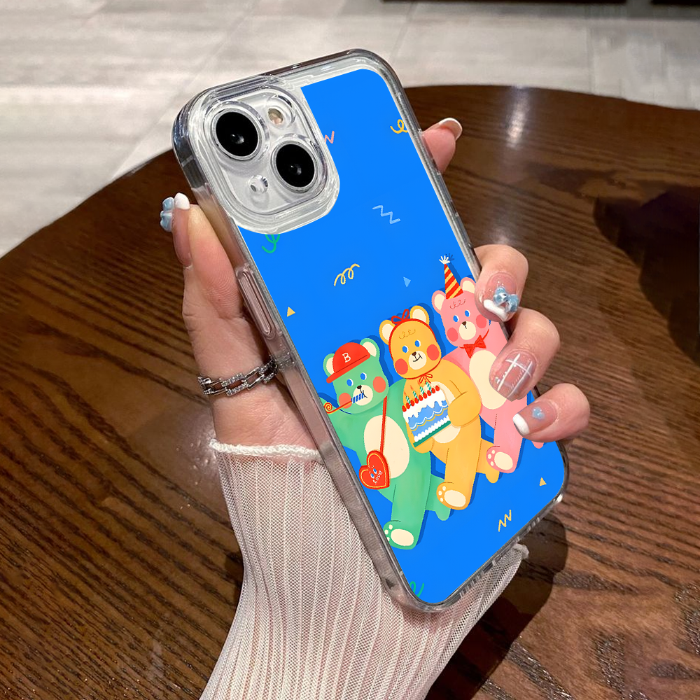 Cartoon Bear Birthday & Tennis Puppy Phone Case – Cute Animal Design for iPhone 11 12 13 14 15 16 Pro Max & Samsung