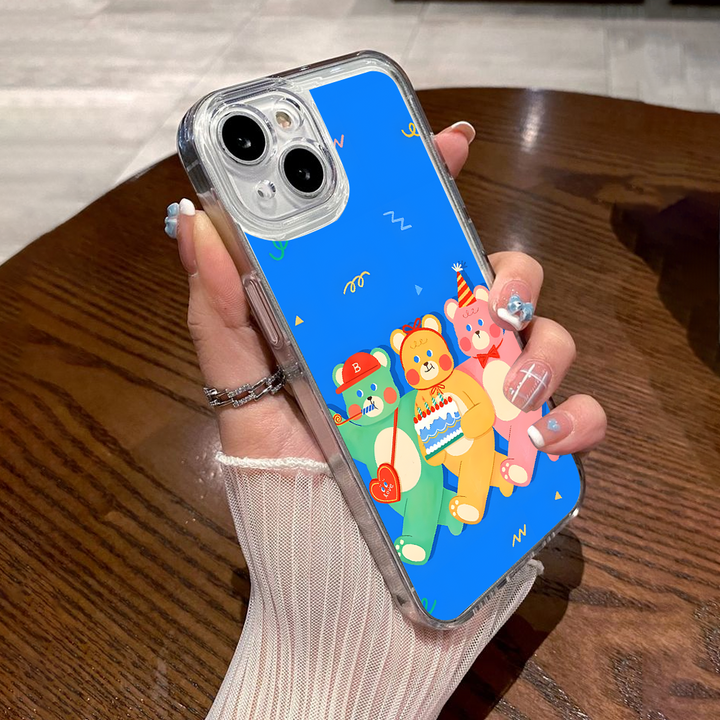 Cartoon Bear Birthday & Tennis Puppy Phone Case – Cute Animal Design for iPhone 11 12 13 14 15 16 Pro Max & Samsung