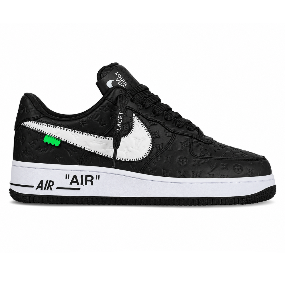 LV x Nike x Off-White Air Force 1 Black and White Monogram Sneakers