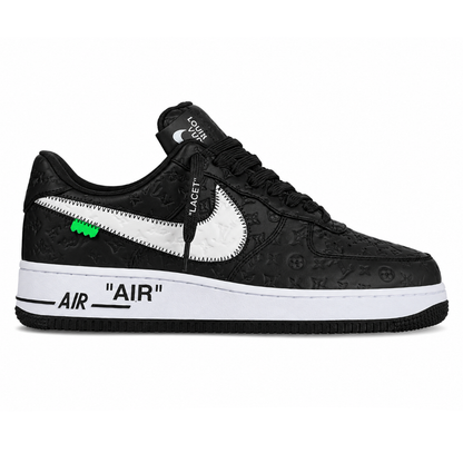 LV x Nike x Off-White Air Force 1 Black and White Monogram Sneakers