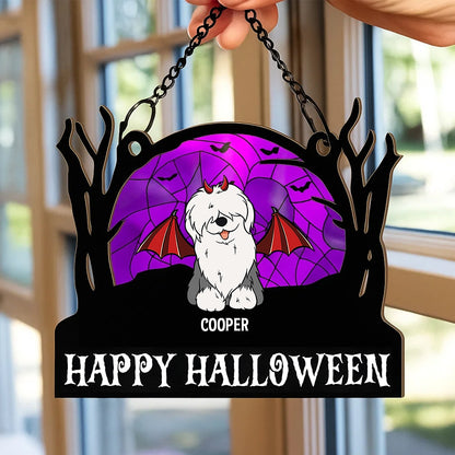 Happy Dogs Halloween Pets - Personalized Window Hanging Suncatcher Ornament