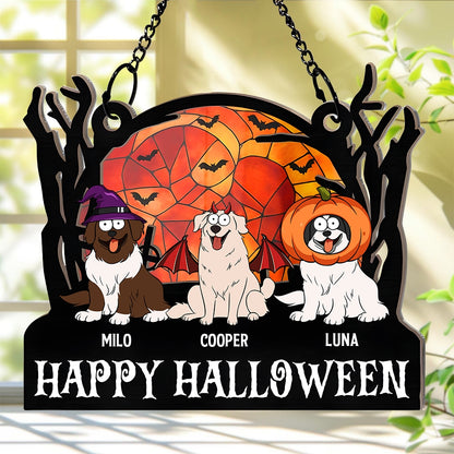 Happy Dogs Halloween Pets - Personalized Window Hanging Suncatcher Ornament