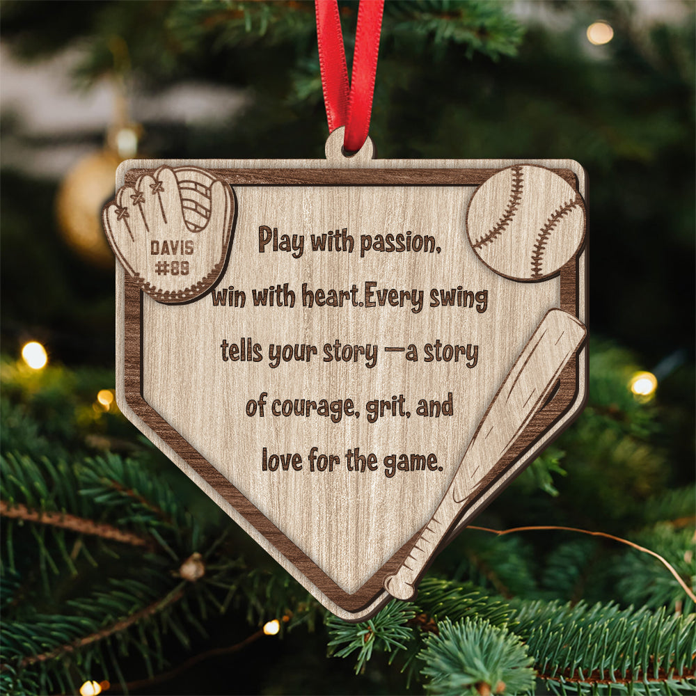 Custom Baseball Home Plate Ornament – Personalized Name, Number & Background ,Wooden & Acrylic Sports Keepsake Gift
