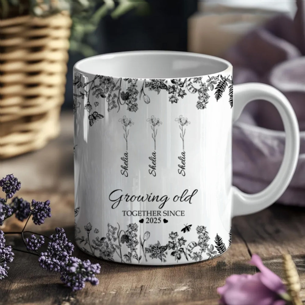Growing Old Together Flower - Personalized Custom Mug