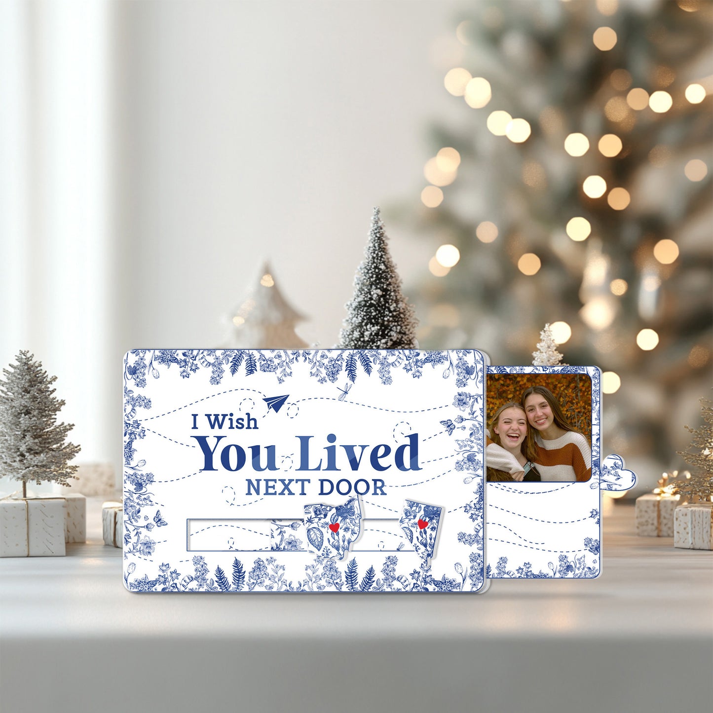 Custom Long Distance Christmas Wooden Gift Card Sleeve – Personalized Photo Gift for Best Friends, Sisters, or Long-Distance Couples
