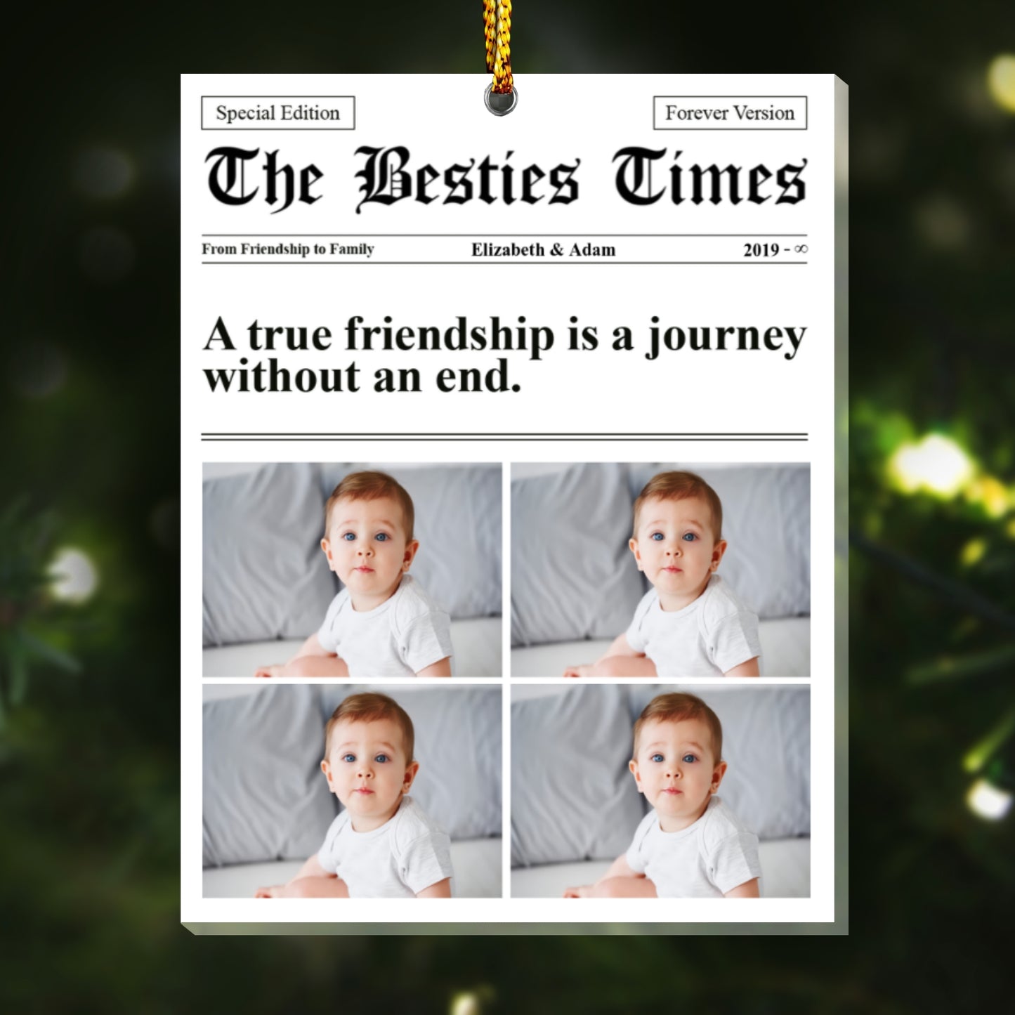 The BFF Times - Friendship Gifts Newspaper - Personalized Acrylic Photo Ornament