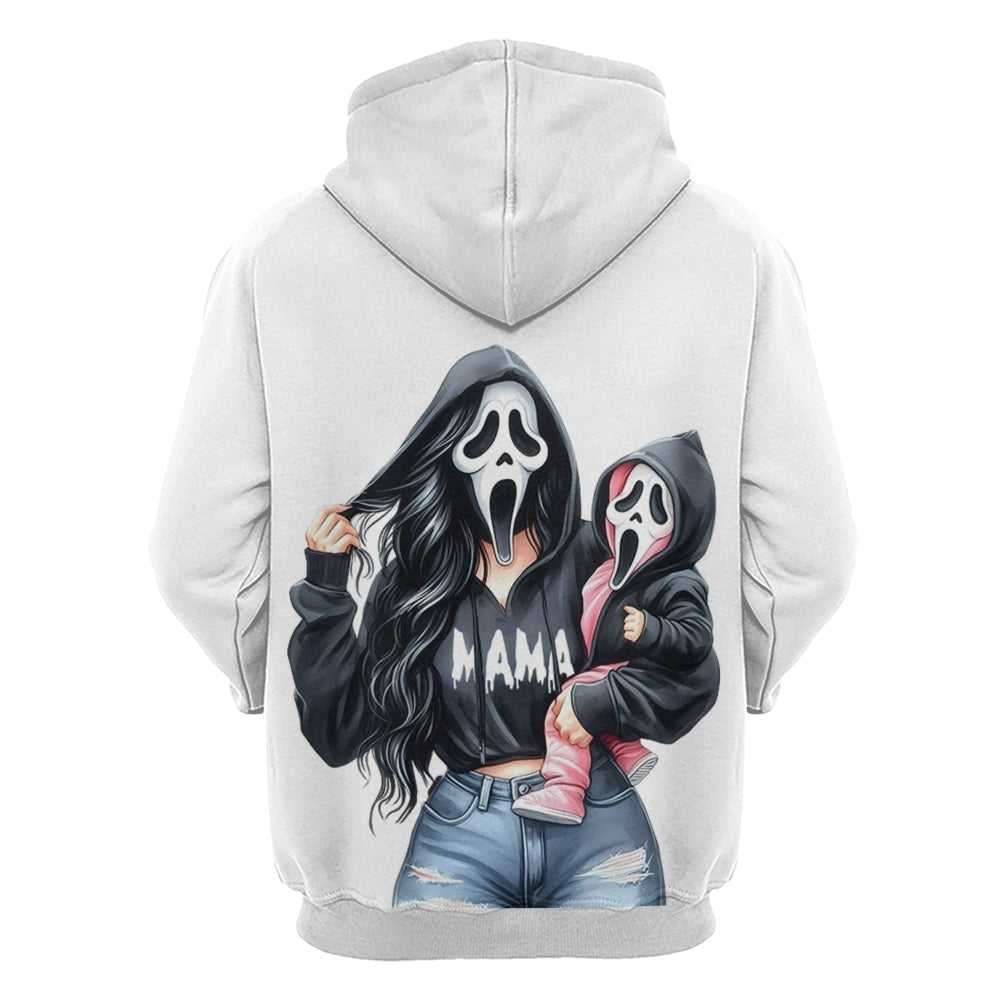 Custom Spooky Mama Hoodie – Personalized Ghost Face Halloween Sweatshirt with Name