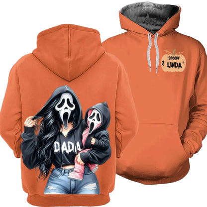 Custom Spooky Mama Hoodie – Personalized Ghost Face Halloween Sweatshirt with Name