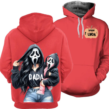 Custom Spooky Mama Hoodie – Personalized Ghost Face Halloween Sweatshirt with Name