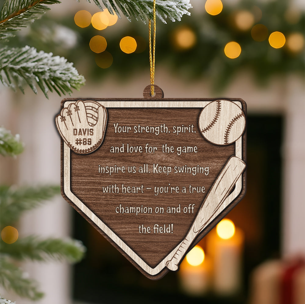 Custom Baseball Home Plate Ornament – Personalized Name, Number & Background ,Wooden & Acrylic Sports Keepsake Gift
