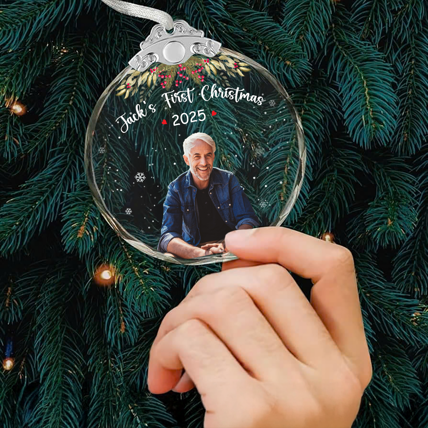 Custom Photo & Text Holiday Decoration - Personalized Christmas Ornament , Keepsake with Name & Year, Festive Hanging Ornament for Family