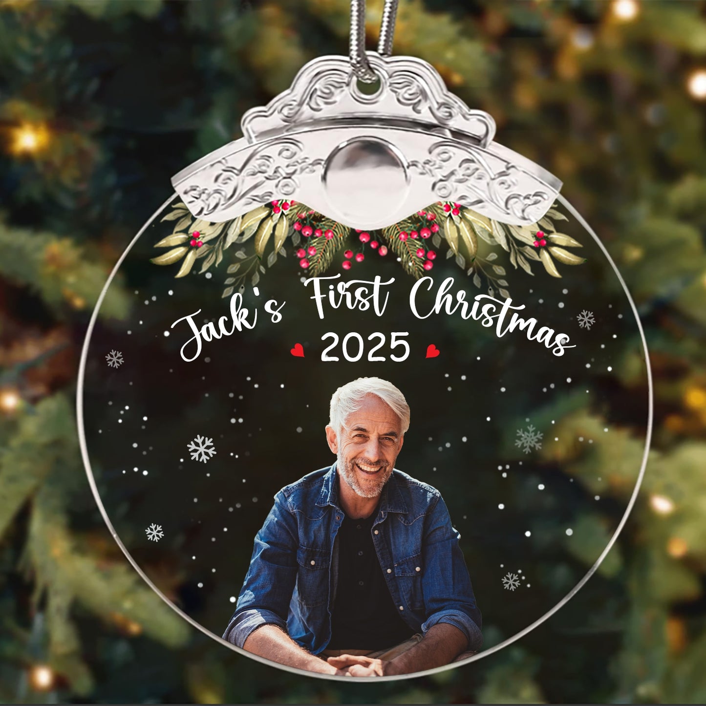 Custom Photo & Text Holiday Decoration - Personalized Christmas Ornament , Keepsake with Name & Year, Festive Hanging Ornament for Family