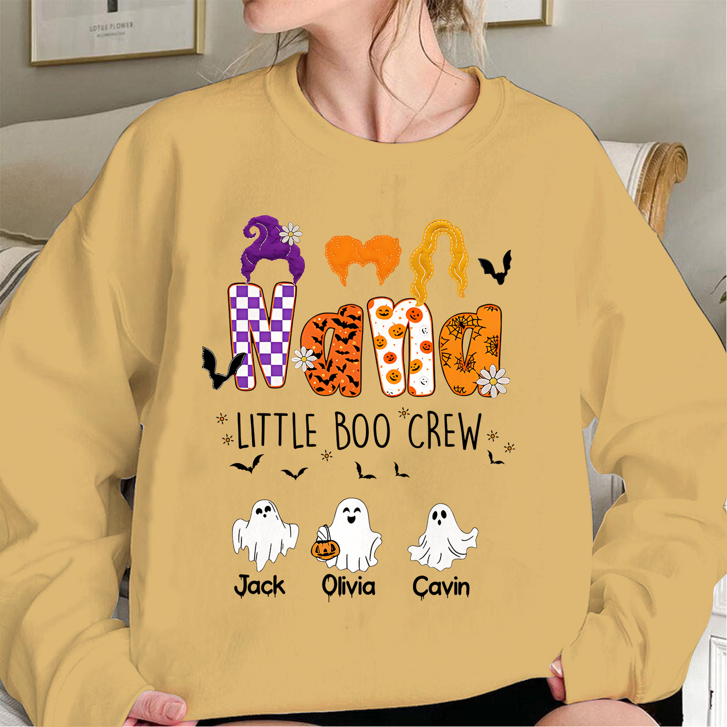 Comfort Colors Custom Halloween Grandma SweatShirt, Grandma Boo Crew SweatShirt, Grandma's Bootiful Crew SweatShirt
