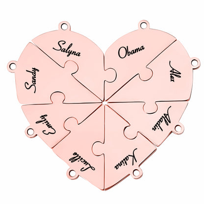 Family & Friendship Heart Puzzle Necklace – Personalized Name Pendant Set