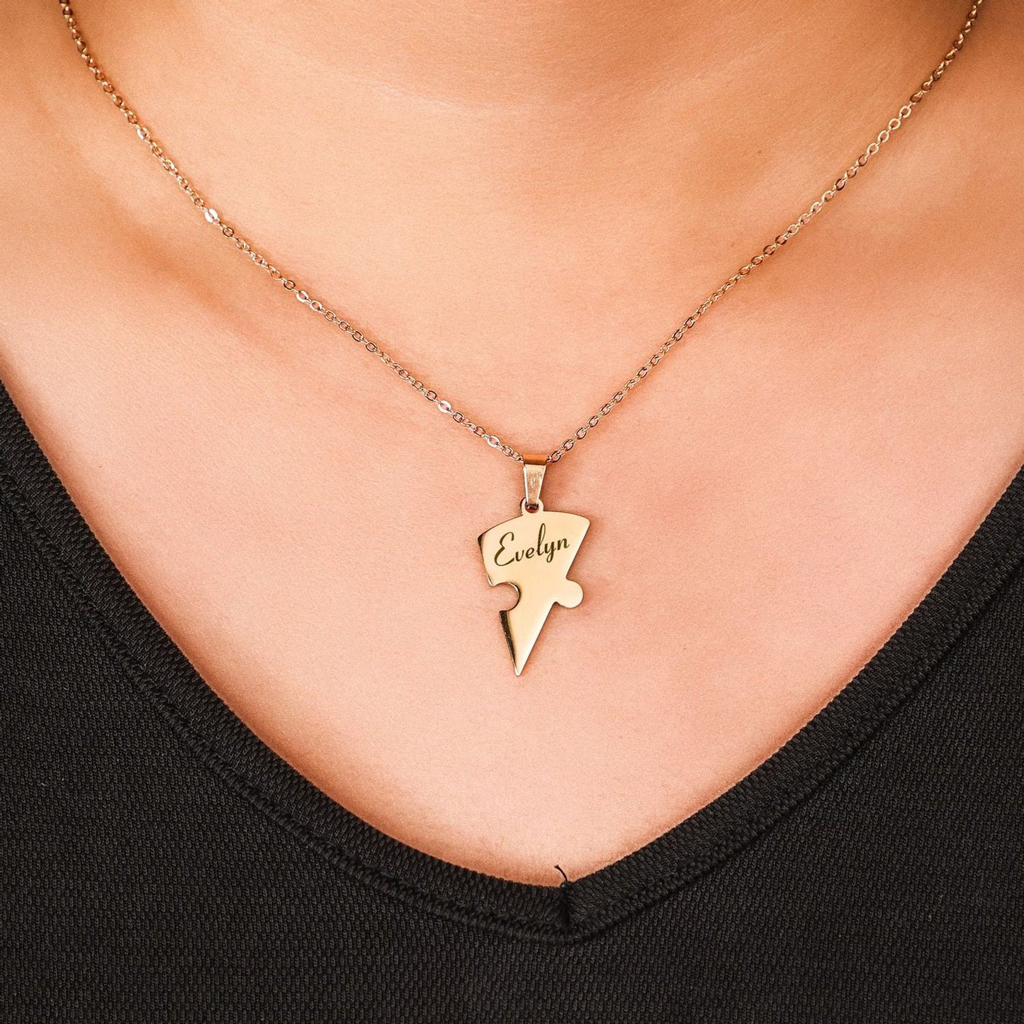 Family & Friendship Heart Puzzle Necklace – Personalized Name Pendant Set