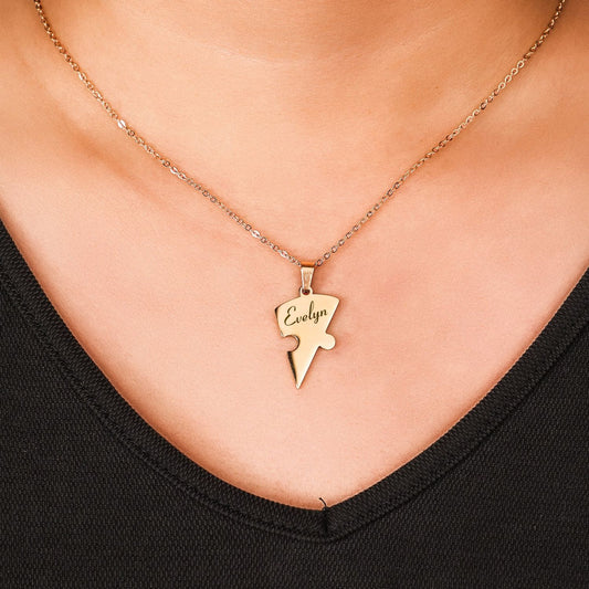 Family & Friendship Heart Puzzle Necklace – Personalized Name Pendant Set