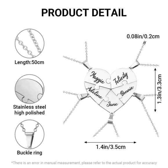 Family & Friendship Heart Puzzle Necklace – Personalized Name Pendant Set