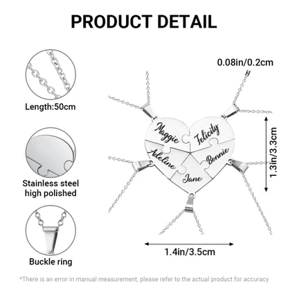 Family & Friendship Heart Puzzle Necklace – Personalized Name Pendant Set