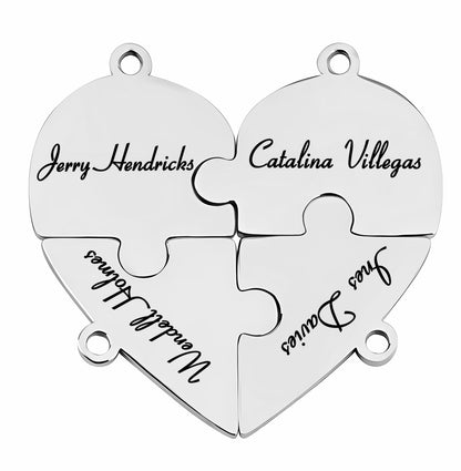 Family & Friendship Heart Puzzle Necklace – Personalized Name Pendant Set