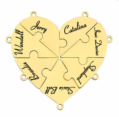 Family & Friendship Heart Puzzle Necklace – Personalized Name Pendant Set