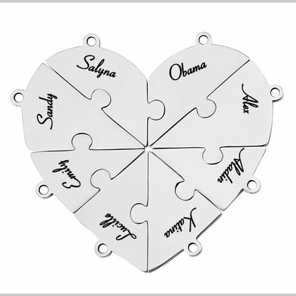 Family & Friendship Heart Puzzle Necklace – Personalized Name Pendant Set