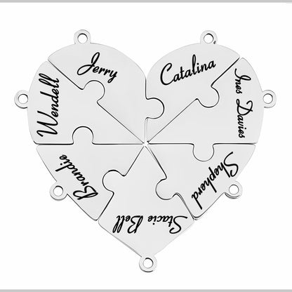 Family & Friendship Heart Puzzle Necklace – Personalized Name Pendant Set