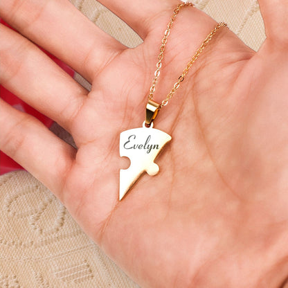 Family & Friendship Heart Puzzle Necklace – Personalized Name Pendant Set